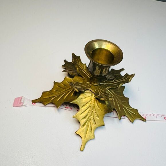 Vintage Brass Holly Leaf Candle Holder – Made in India - Picture 3 of 5
